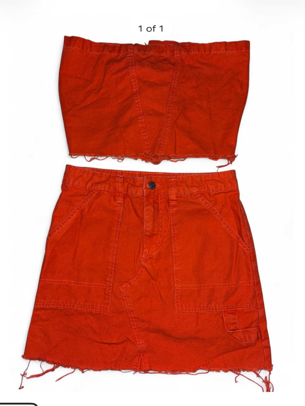 Orange Denim Mini Skirt - Women's Casual Utility Style